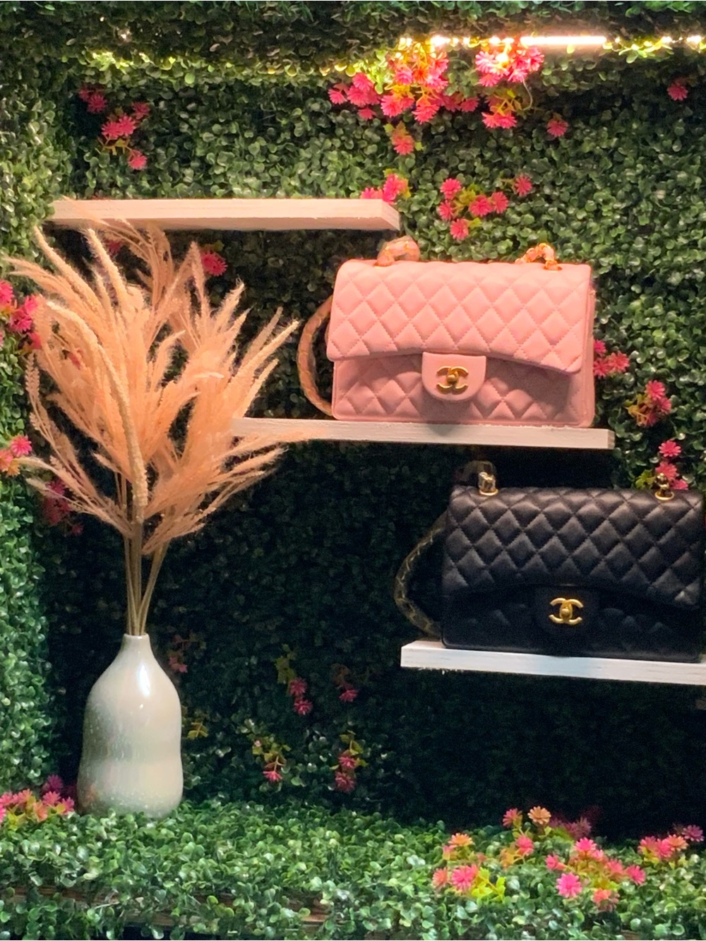 Quilted Shoulder Bag in Soft Pink with Gold Hardware